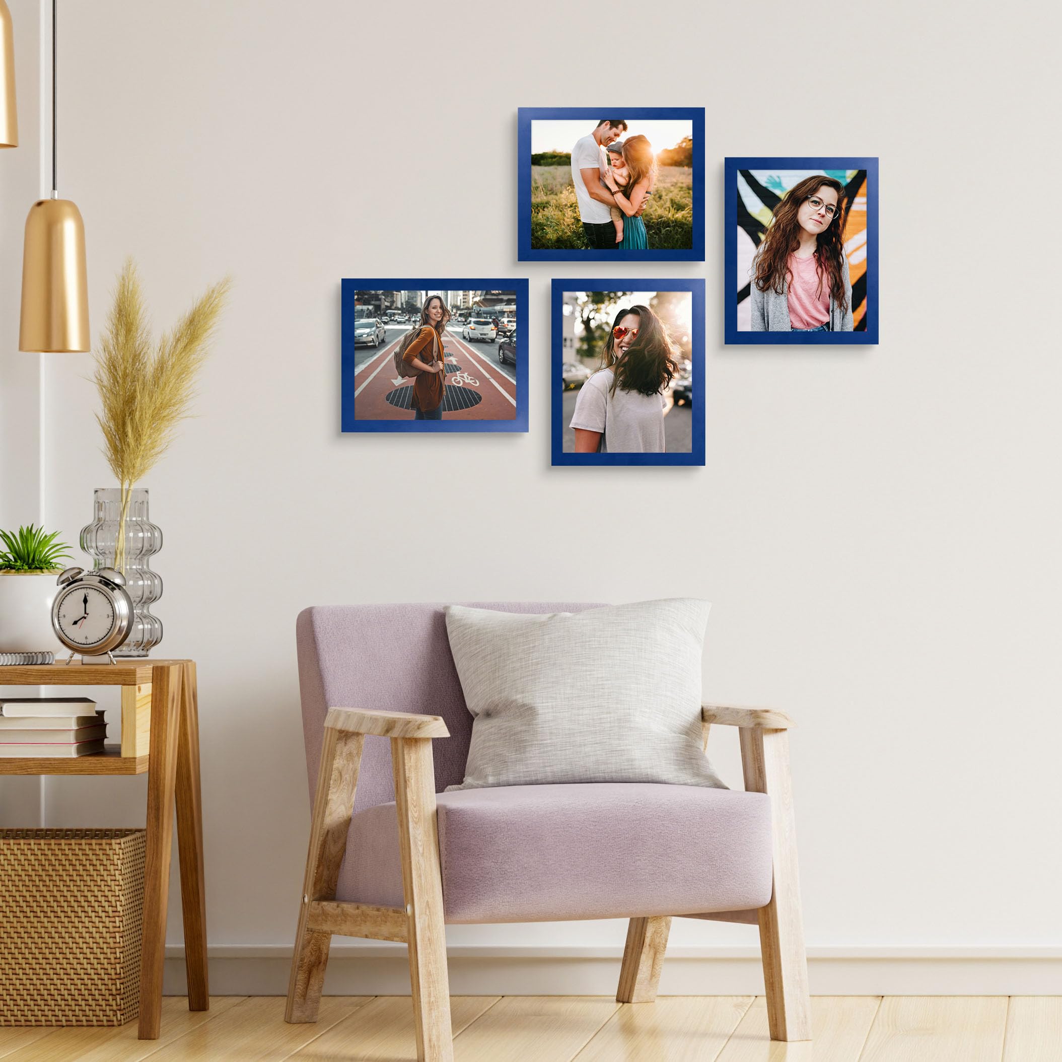 wyooxoo 8x10 Picture Frames Set of 4 Dark Blue Made of Solid Wood Photo Frames Colorful Frame with HD Plexiglass, Wall or Tablet